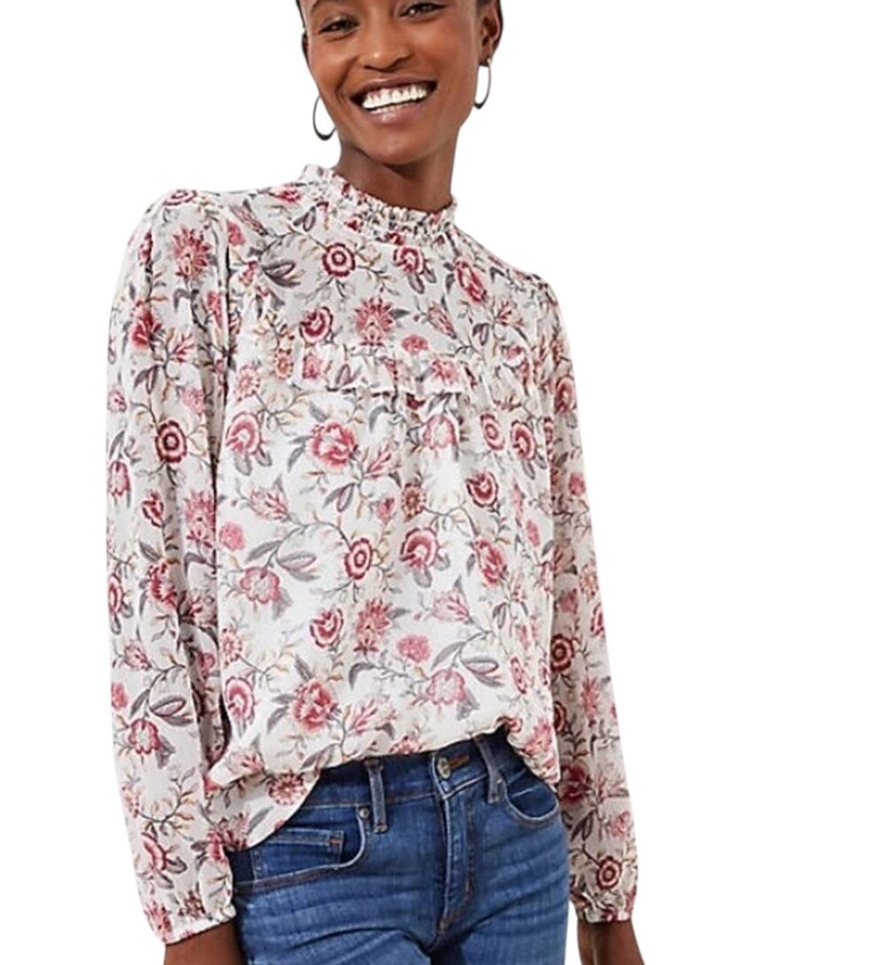 LOFT Women’s floral blouse w ruffle details, size XS